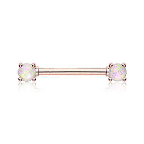 White Rose Gold Opal Sparkle Prong Nipple Barbell Ring - 1 Piece