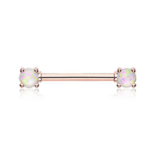 White Rose Gold Opal Sparkle Prong Nipple Barbell - 1 Piece