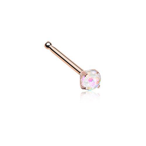 White Rose Gold Opal Sparkle Prong Set Nose Stud Ring