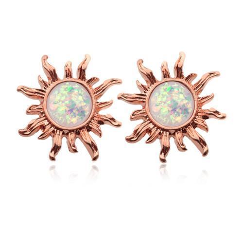 White Rose Gold Opal Sun Ear Stud Earrings - 1 Pair