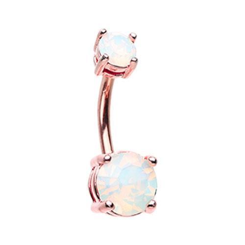 White Rose Gold Opalescent Brilliant Sparkle Gem Prong Set Belly Button Ring