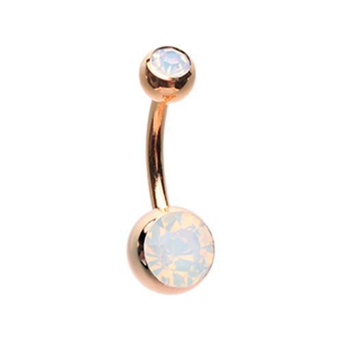 White Rose Gold Opalite Double Gem Ball Belly Button Ring