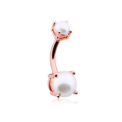 White Rose Gold Pearl Prong Set Belly Button Ring