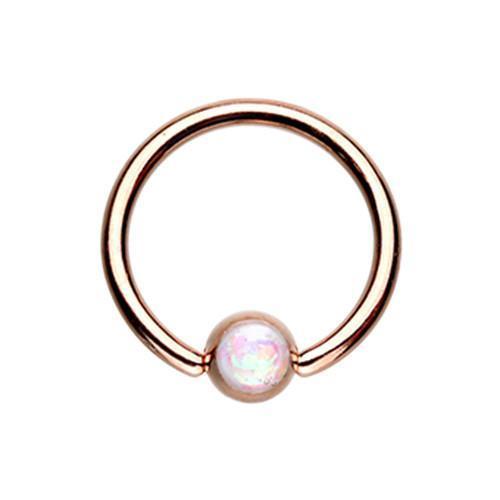 White Rose Gold Synthetic Opal Ball Captive Bead Ring