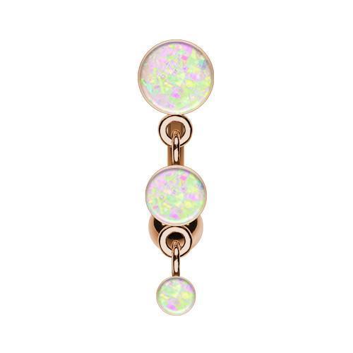 White Rose Gold Triple Glitter Opal Reverse Belly Button Ring