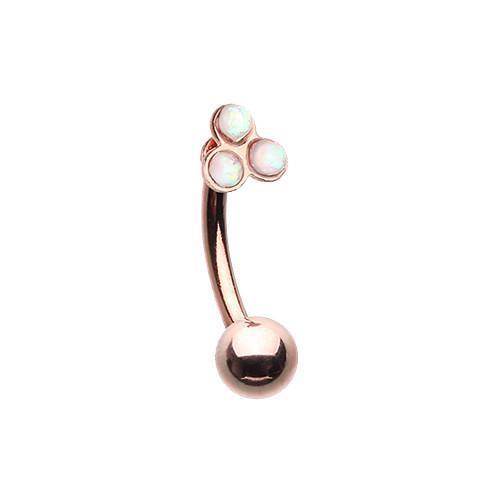 White Rose Gold Triple Opal Cluster Curved Barbell Eyebrow Ring