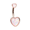 White Rose Gold Two Opal Hearts Belly Button Ring