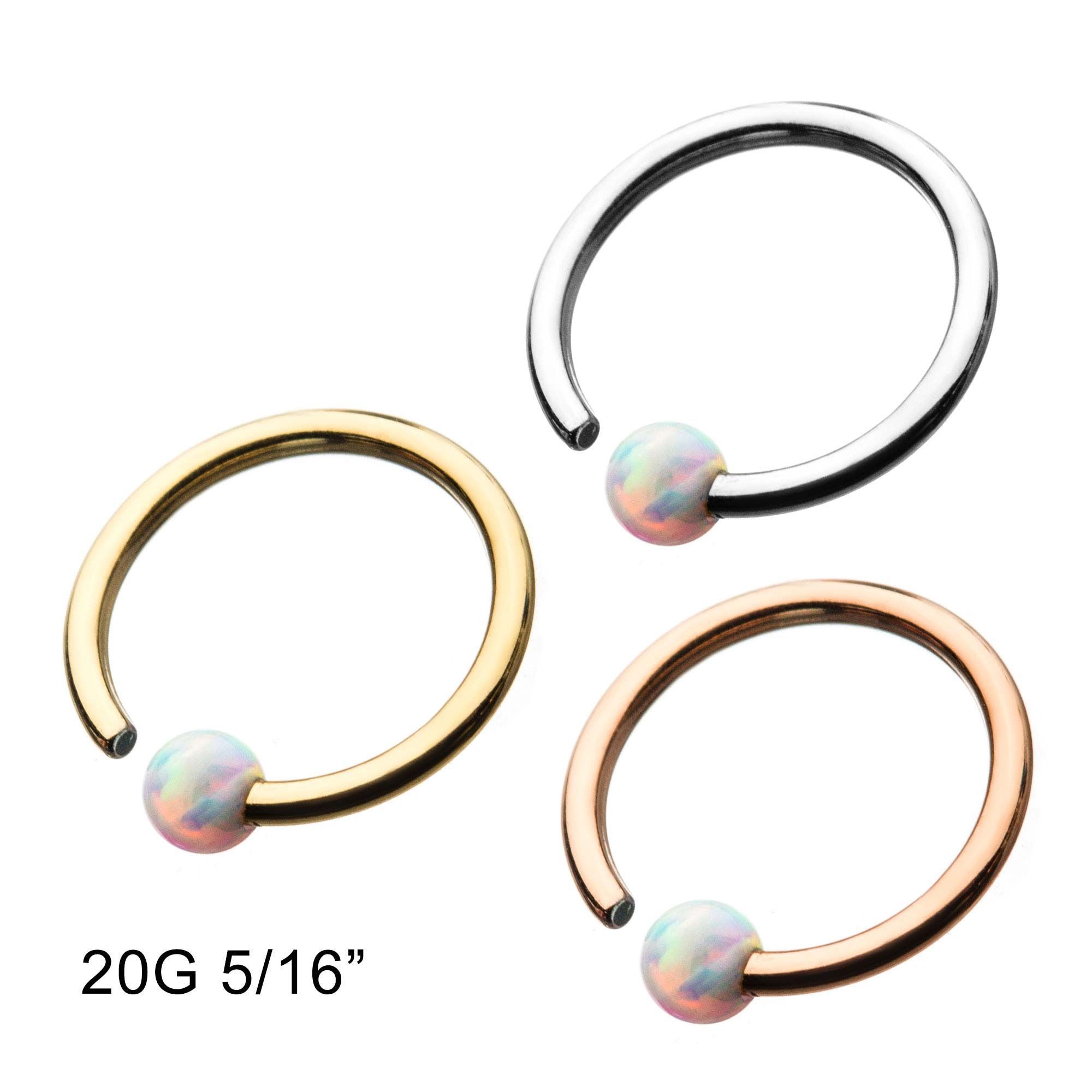 CAPTIVE BEAD RING White Synthetic Opal Annealed attached Ball Captive Bead Rings sbvrsab211wop -Rebel Bod-RebelBod