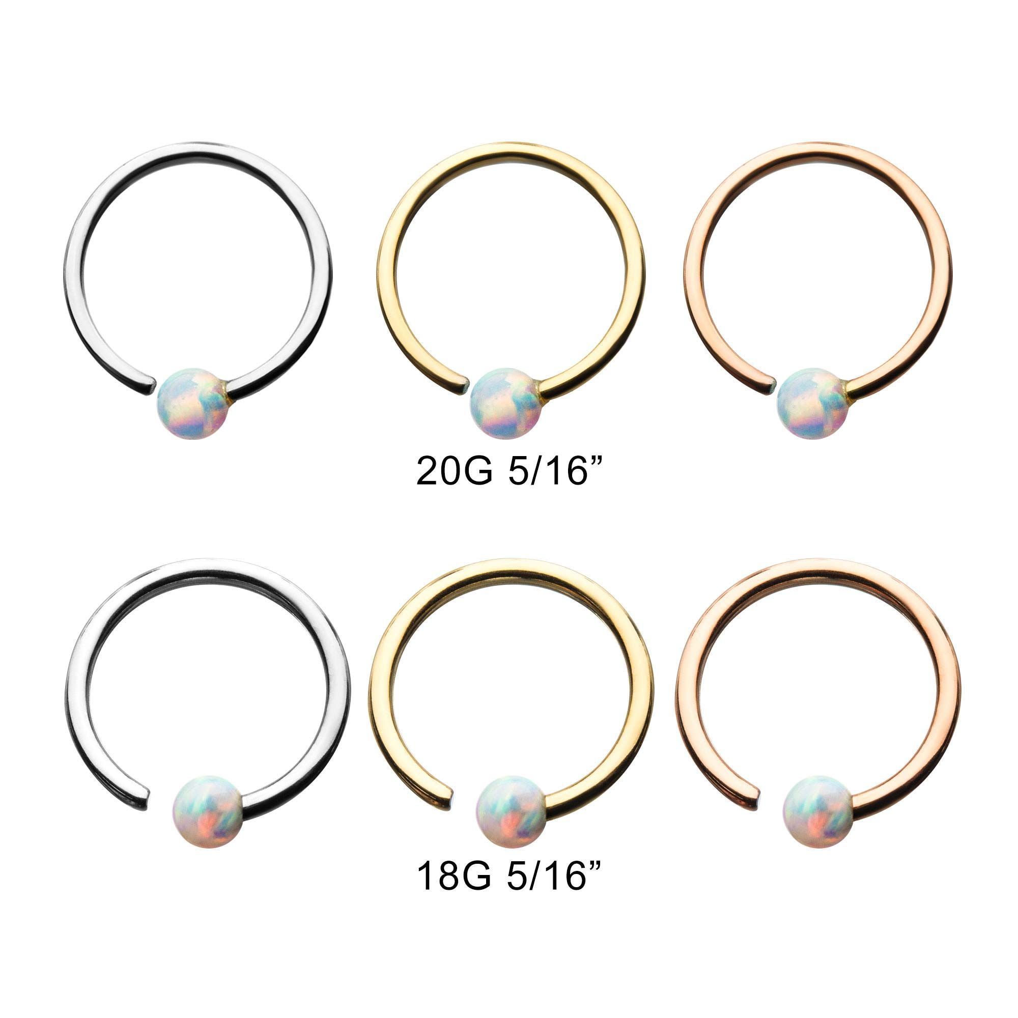 CAPTIVE BEAD RING White Synthetic Opal Annealed attached Ball Captive Bead Rings sbvrsab211wop -Rebel Bod-RebelBod