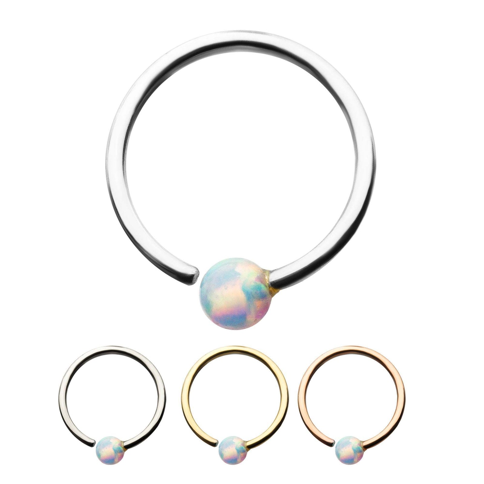 CAPTIVE BEAD RING White Synthetic Opal Annealed attached Ball Captive Bead Rings sbvrsab211wop -Rebel Bod-RebelBod