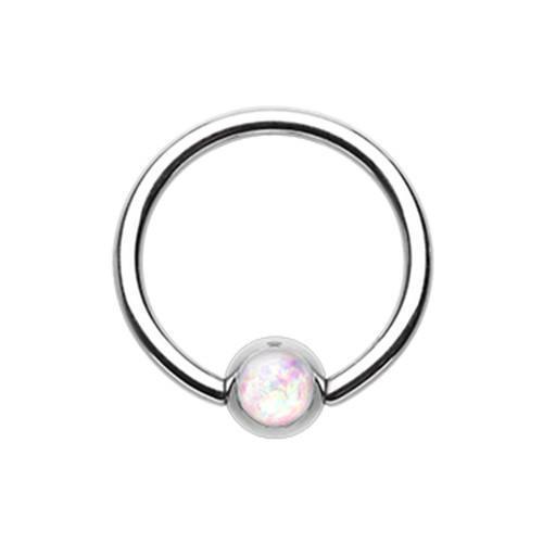 White Synthetic Opal Ball Captive Bead Ring