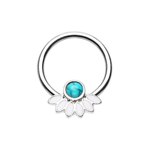 White/Turquoise Filigree Synthetic Turquoise Captive Bead Ring