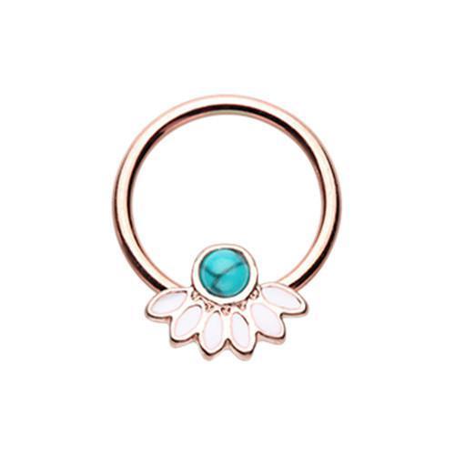 White/Turquoise Rose Gold Filigree Synthetic Turquoise Captive Bead Ring