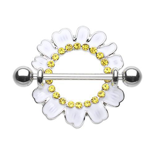 1 Pair Cute White Daisy Nipple Ring Helix Earring Gold Imitation