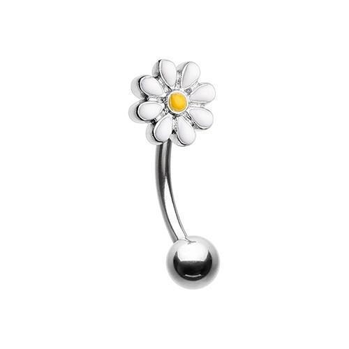White/Yellow Dainty Daisy Enamel Curved Barbell Eyebrow Ring