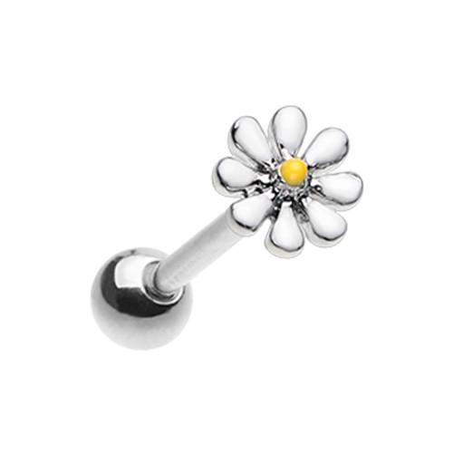 White/Yellow Daisy Flower Barbell Tongue Ring