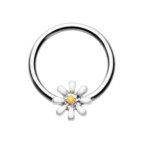 CAPTIVE BEAD RING White/Yellow Daisy Flower Steel Captive Bead Ring -Rebel Bod-RebelBod