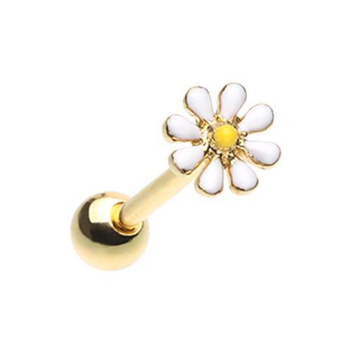 White/Yellow Golden Daisy Flower Barbell Tongue Ring
