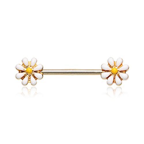 White/Yellow Golden Spring Blossom Flower Nipple Barbell Ring - 1 Piece