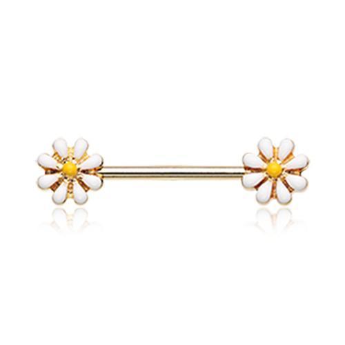 White/Yellow Golden Spring Blossom Flower Nipple Barbell - 1 Piece