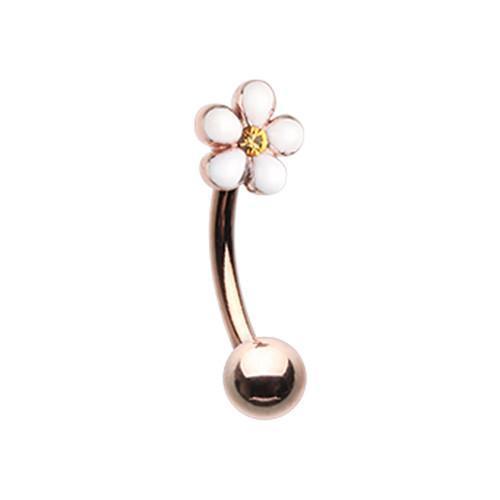 White/Yellow Rose Gold Grand Plumeria Curved Barbell Eyebrow Ring