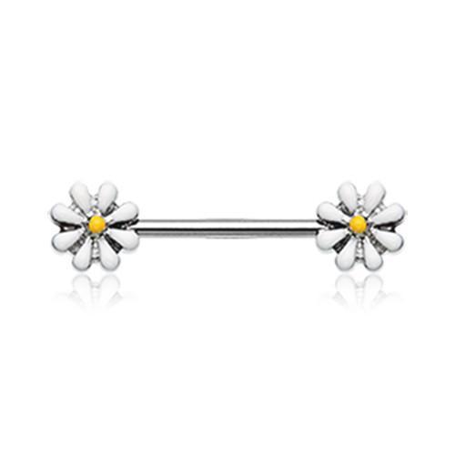 White/Yellow Spring Blossom Flower Nipple Barbell Ring - 1 Piece