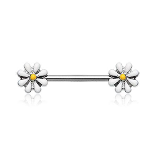 White/Yellow Spring Blossom Flower Nipple Barbell - 1 Piece