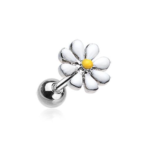 White/Yellow Spring Blossom Flower Tragus Cartilage Barbell Earring - 1 Piece