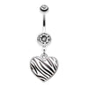 White Zebra Pattern Heart Belly Button Ring