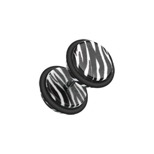 White Zebra Print Acrylic Fake Plug - 1 Pair