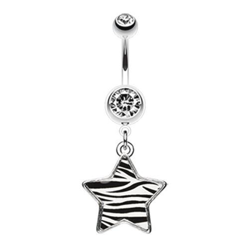 White Zebra Star Dangle Belly Button Ring