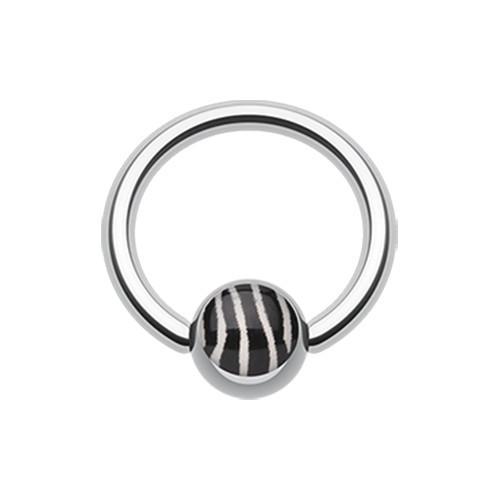 White Zebra Stripe Logo Ball Captive Bead Ring