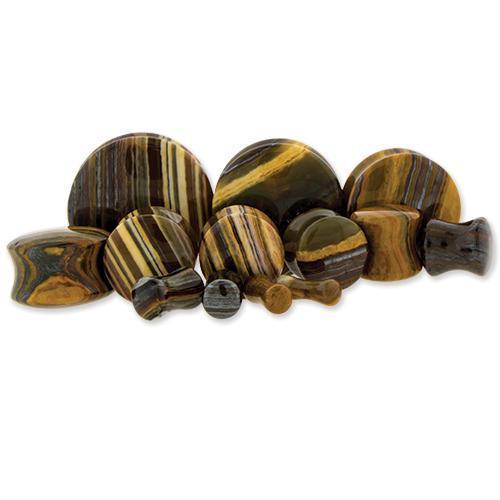 Plugs Earrings - Double Flare Wood Agate Stone Plugs - 1 Pair -Rebel Bod-RebelBod