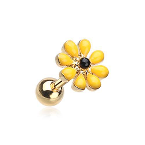 Yellow/Black Golden Spring Blossom Flower Tragus Cartilage Barbell Earring - 1 Piece