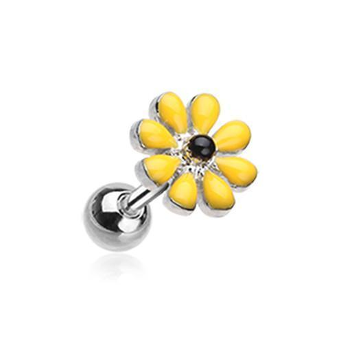 Yellow/Black Spring Blossom Flower Tragus Cartilage Barbell Earring - 1 Piece