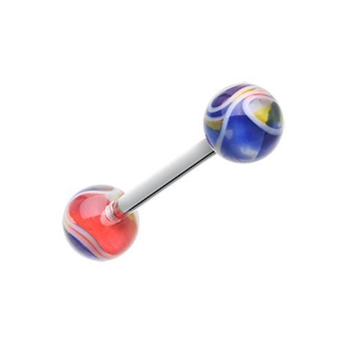 Yellow/Blue Marble Swirl Acrylic Top Barbell Tongue Ring