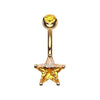 Yellow Star Prong Sparkle Belly Button Ring