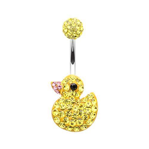 Belly Ring - No Dangle Yellow Cute Rubber Duck Multi-Sprinkle Dot Belly Button Ring -Rebel Bod-RebelBod