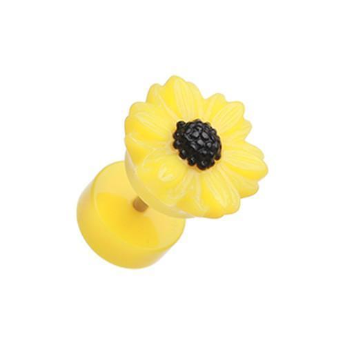Yellow Cutesy Daisy Flower Acrylic Fake Plug - 1 Pair