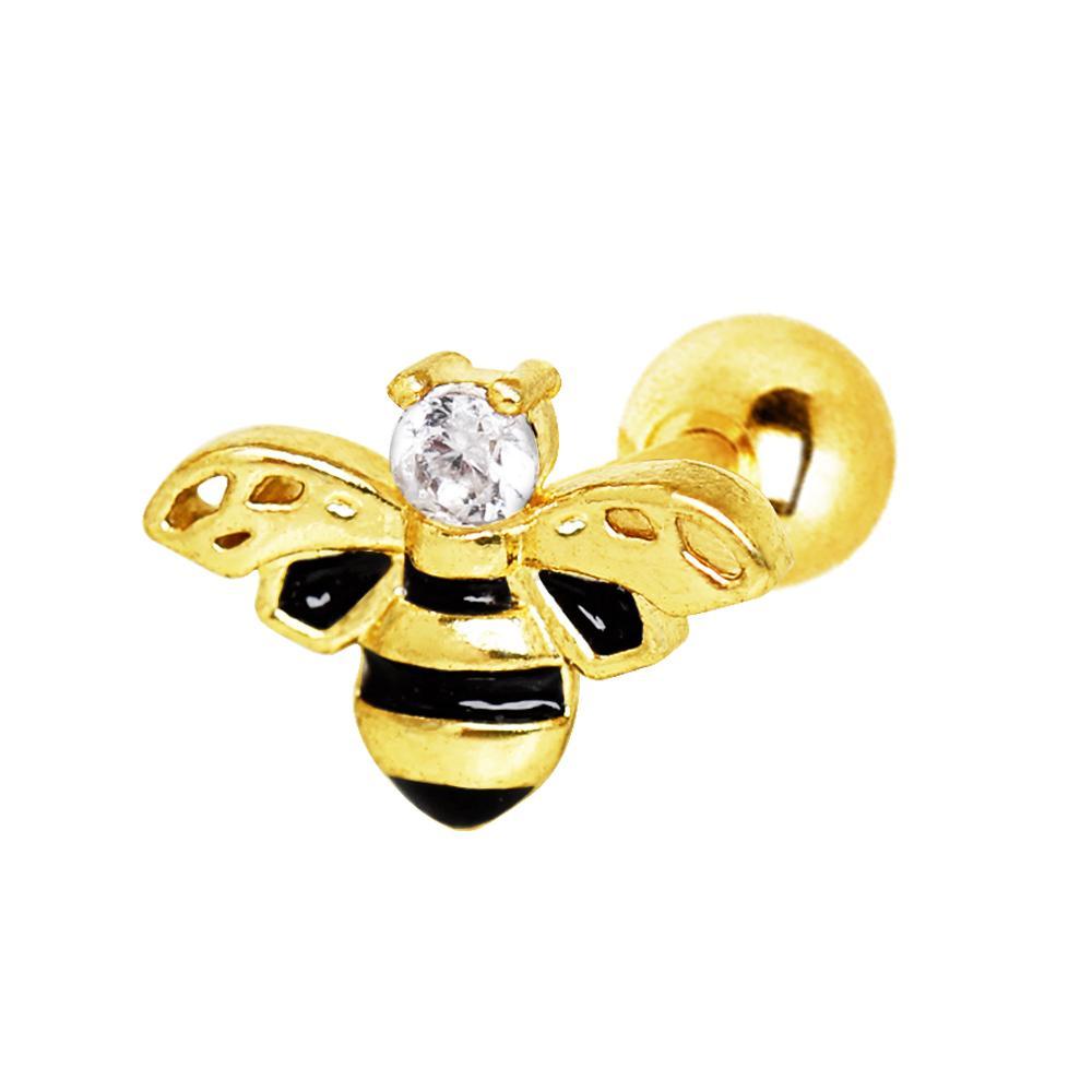Yellow Gold Plated Jeweled Bumblebee Cartilage Barbell Earring - 1 Piece