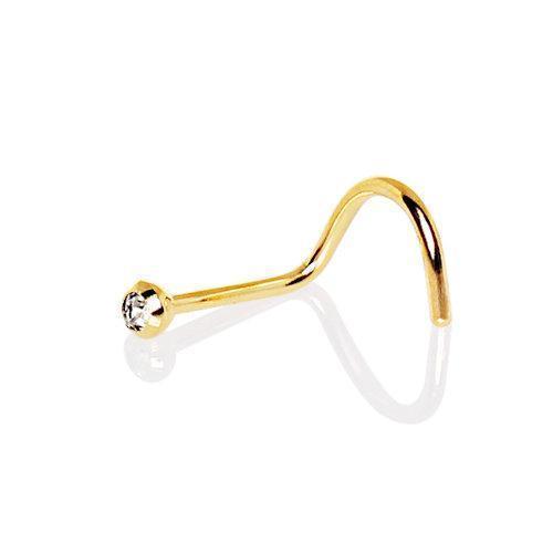 Nose Ring - Nose Screw Yellow Gold Plated Screw Nose Ring with Press Fit CZ -Rebel Bod-RebelBod