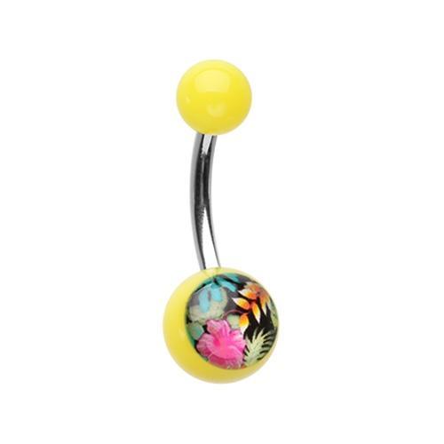 Yellow Hawaiian Flower Acrylic Logo Belly Button Ring