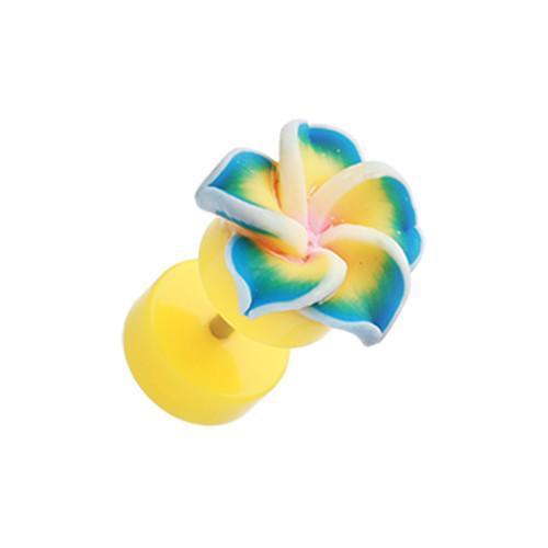 Yellow Hawaiian Plumeria Flower Acrylic Fake Plug - 1 Pair