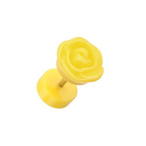 Yellow Rose Blossom Acrylic Fake Plug - 1 Pair
