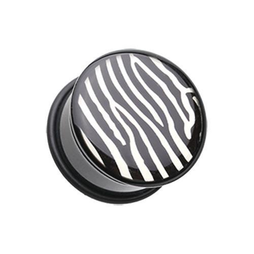 Zebra Print Single Flared Ear Gauge Plug - 1 Pair