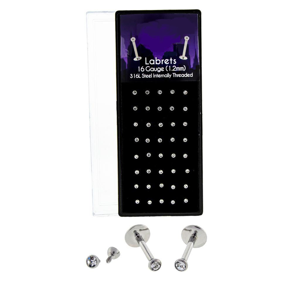 Labret Studs zz-16g 5mm Back Steel Labret Gem Assortment - 1 Pack -Rebel Bod-RebelBod